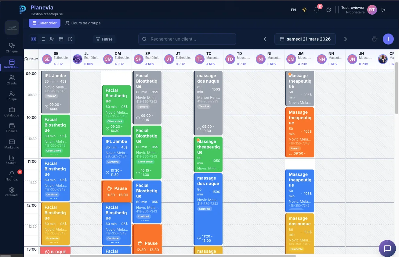 Calendrier Planevia vue semaine
