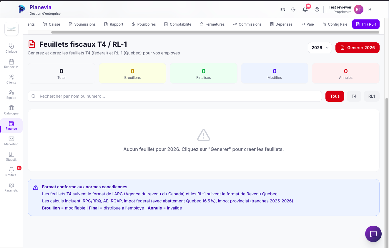Feuillets fiscaux T4 et RL-1 Planevia