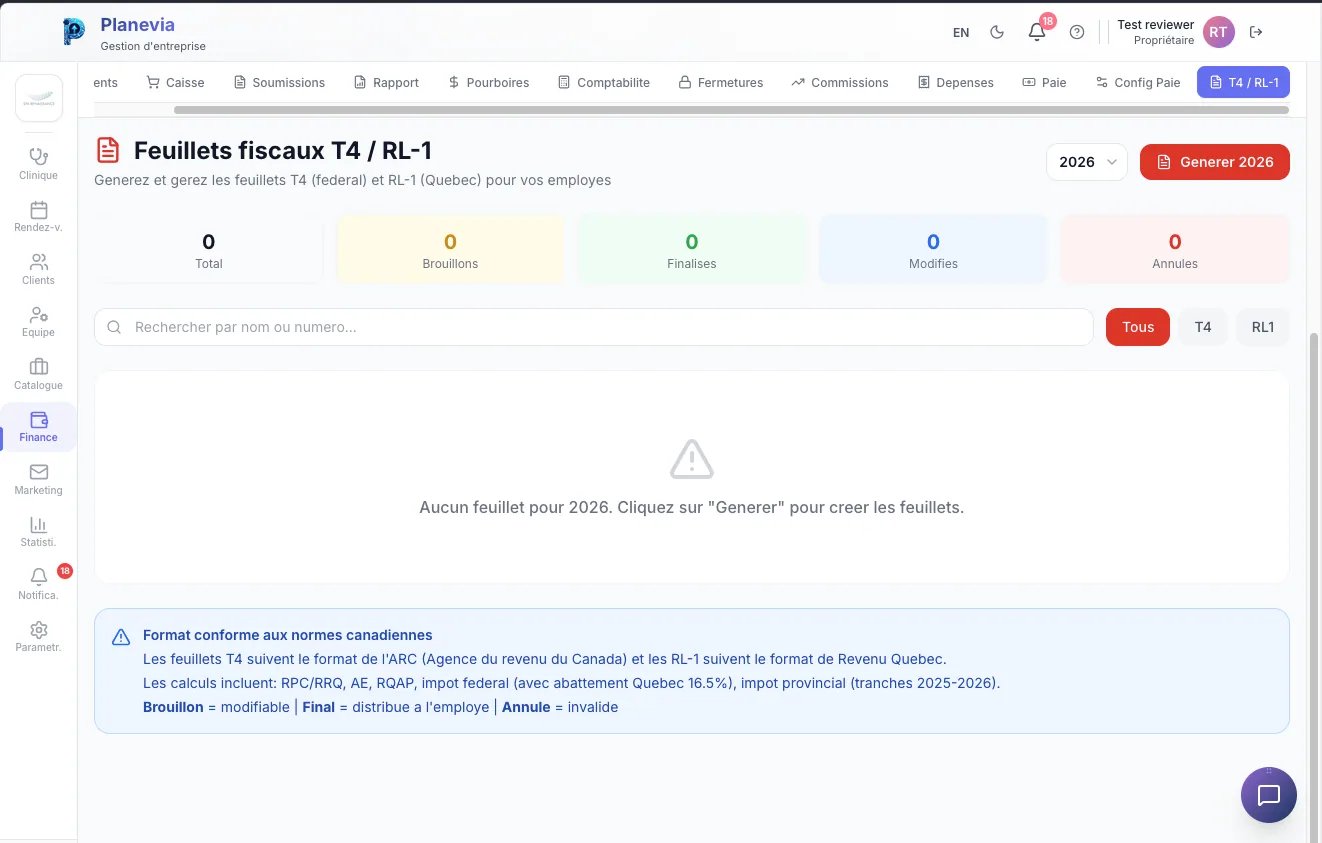 Feuillets fiscaux T4 et RL-1 Planevia