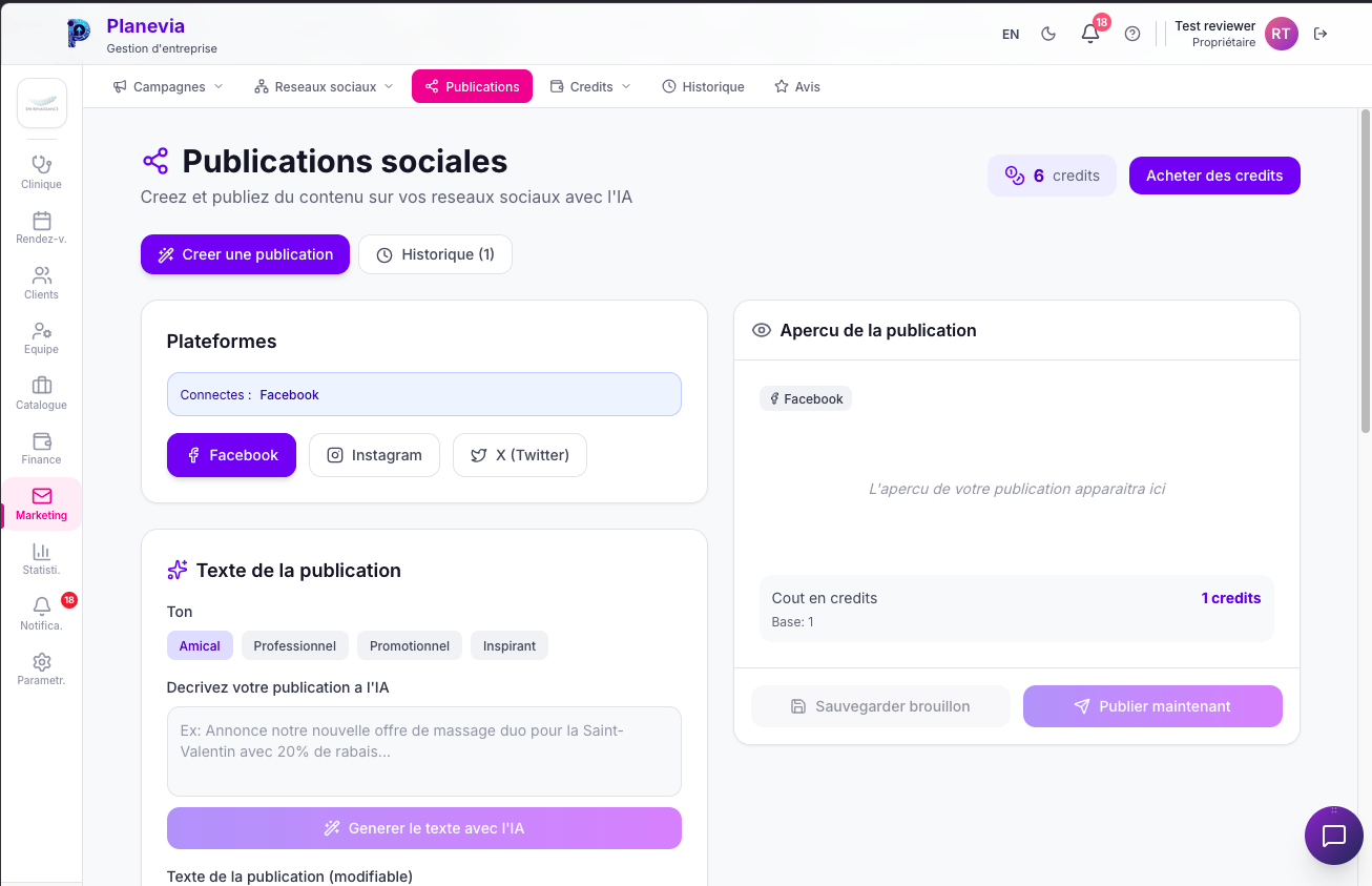 Generation de publication sociale par IA