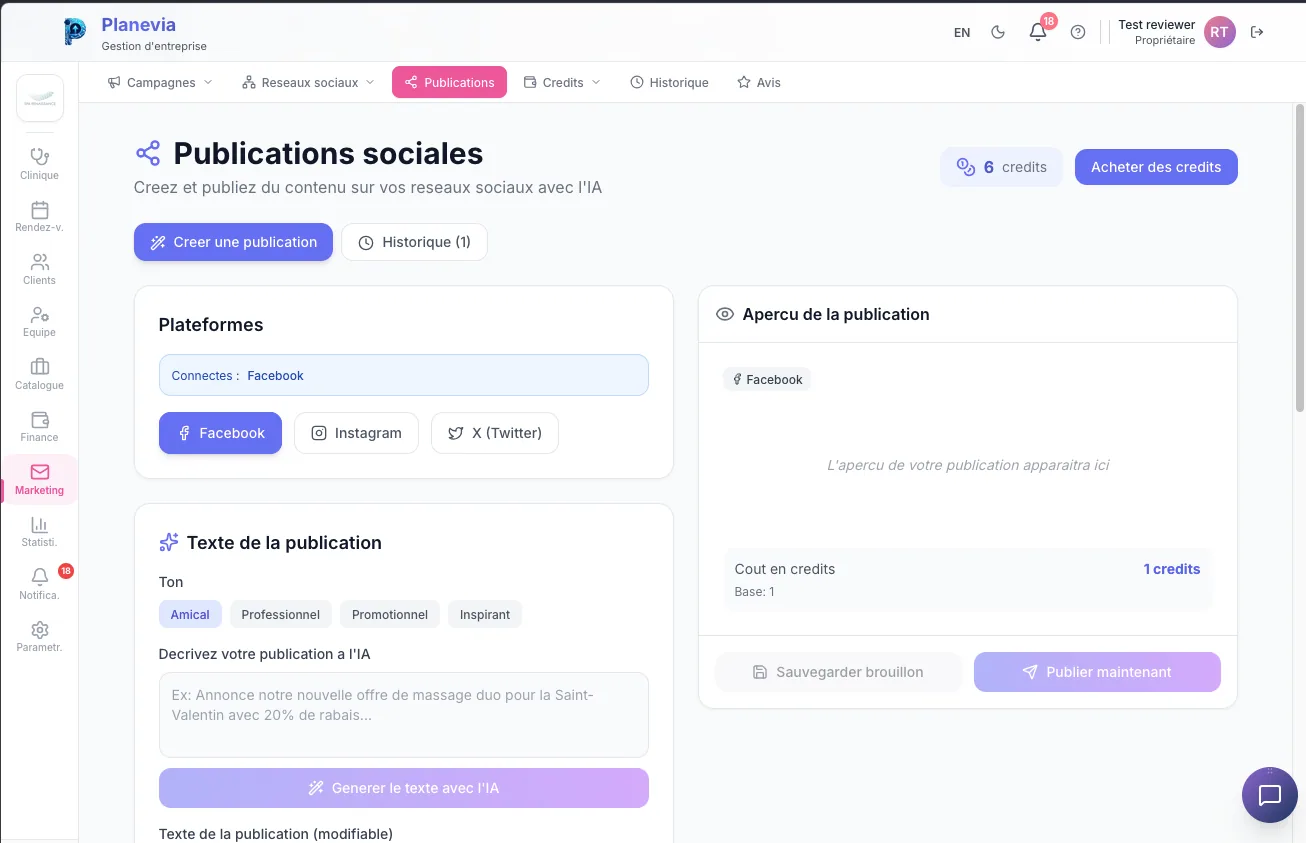 Generation de publication sociale par IA