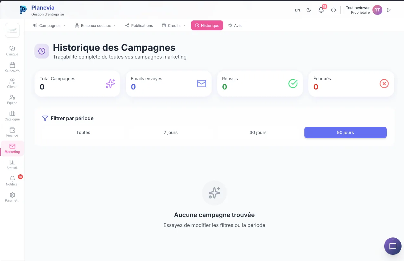 Historique des Campagnes Marketing Planevia