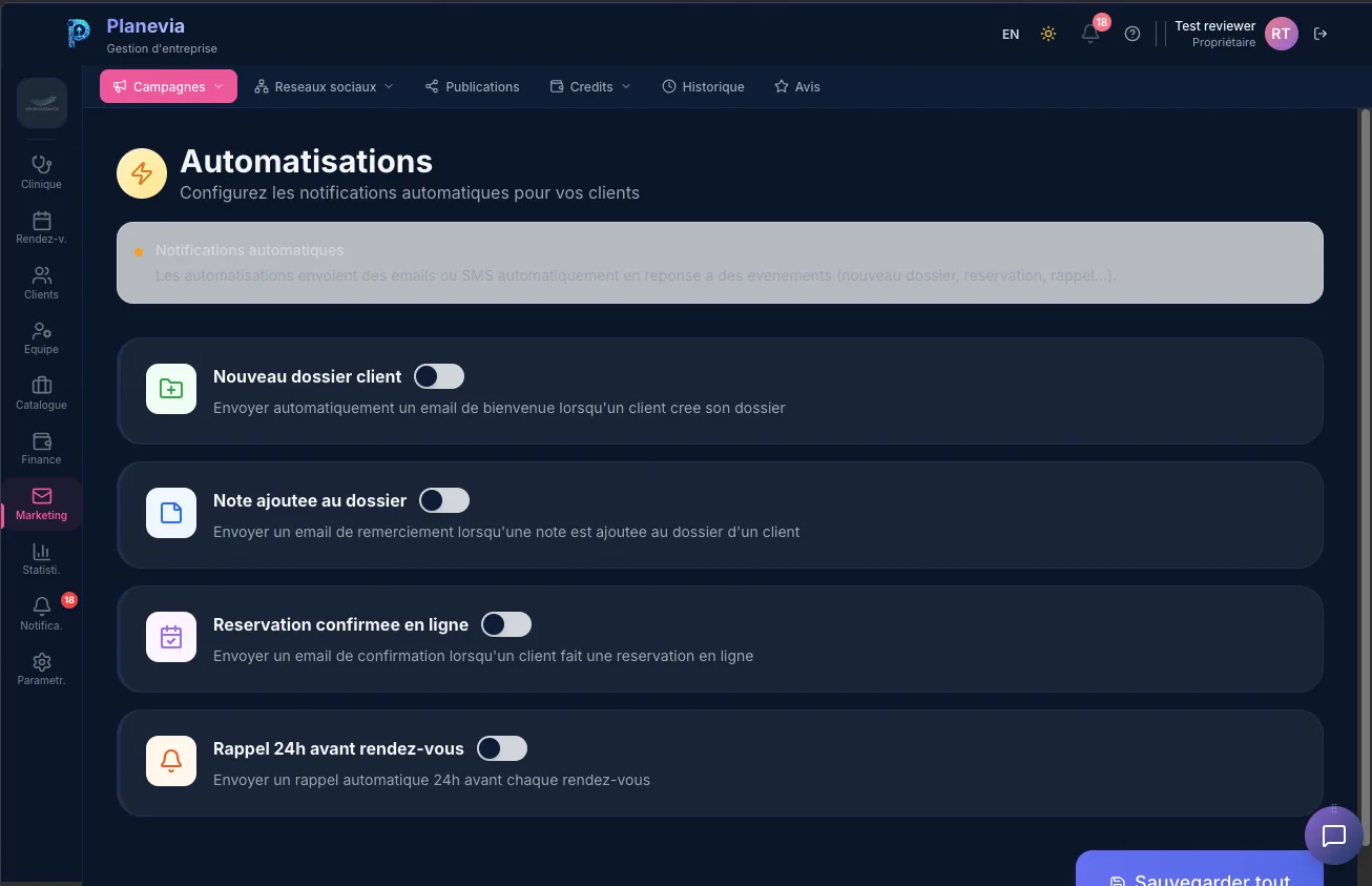 Automatisations Planevia (notifications email automatiques)