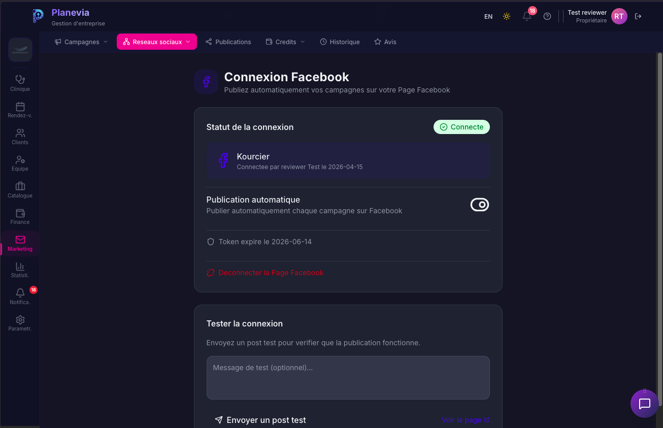 Connexion aux reseaux sociaux Planevia