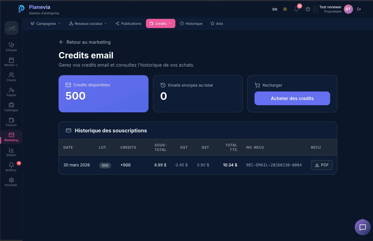 Credits email Planevia