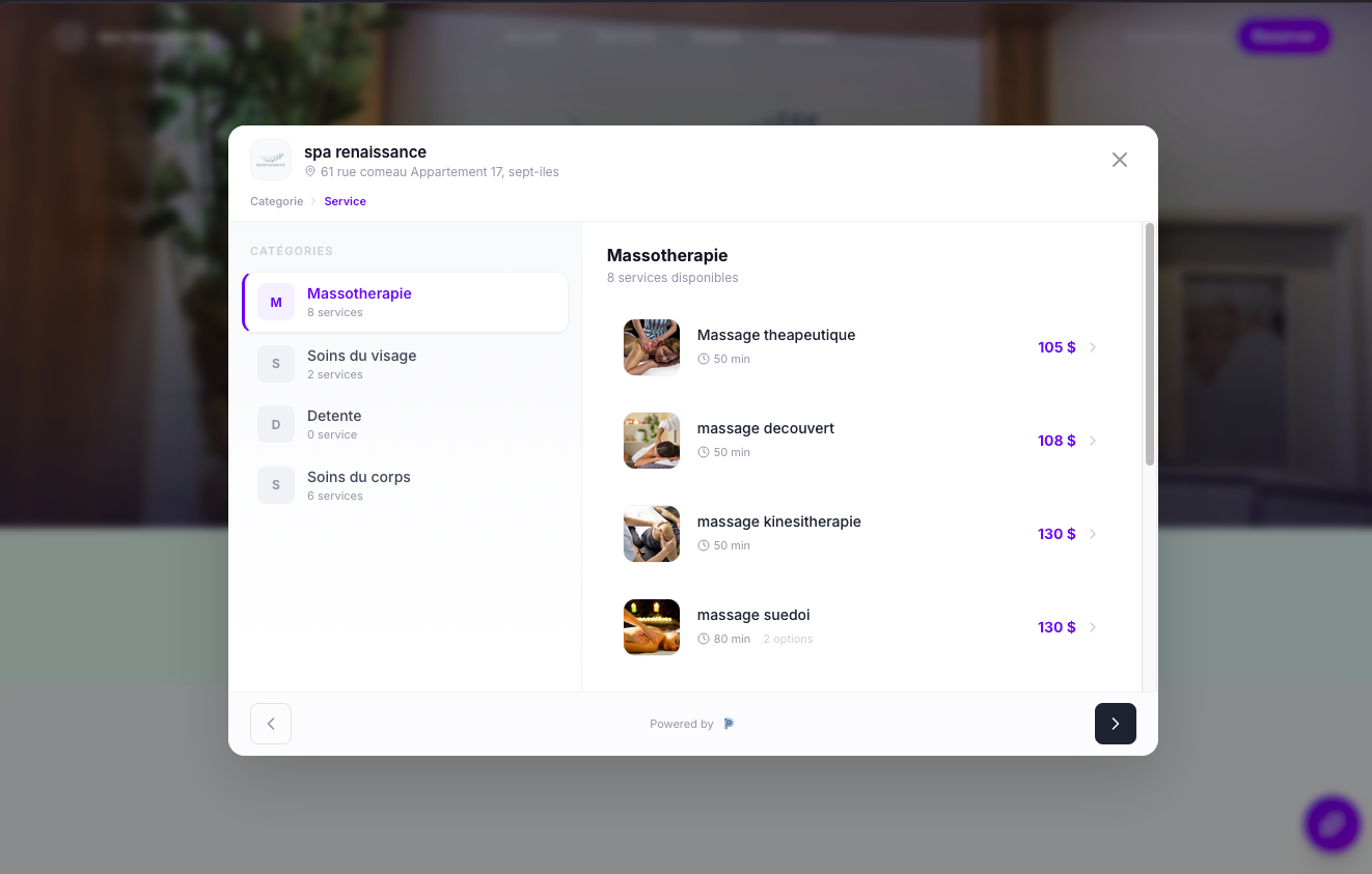 Selection de service widget