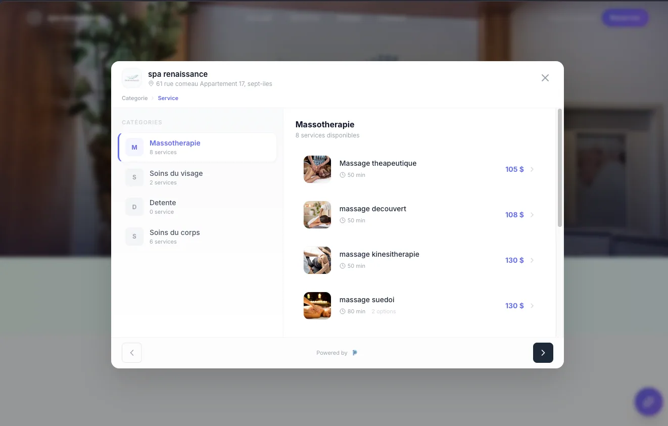 Selection de service widget